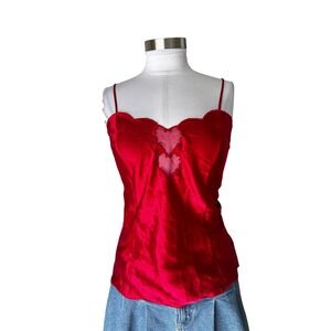 Vintage 2000s Erika Taylor Intimates Cami Large Red Heart Cutout Satin Tank Top